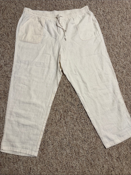 Pants - Women's Straight-Leg Drawstring Linen Pants - Cream